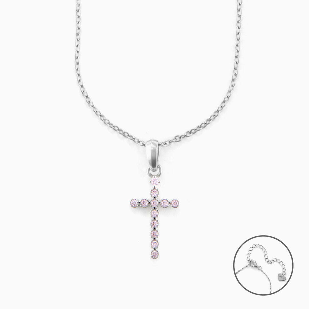 Collana con Croce in argento e Zirconi Rosa