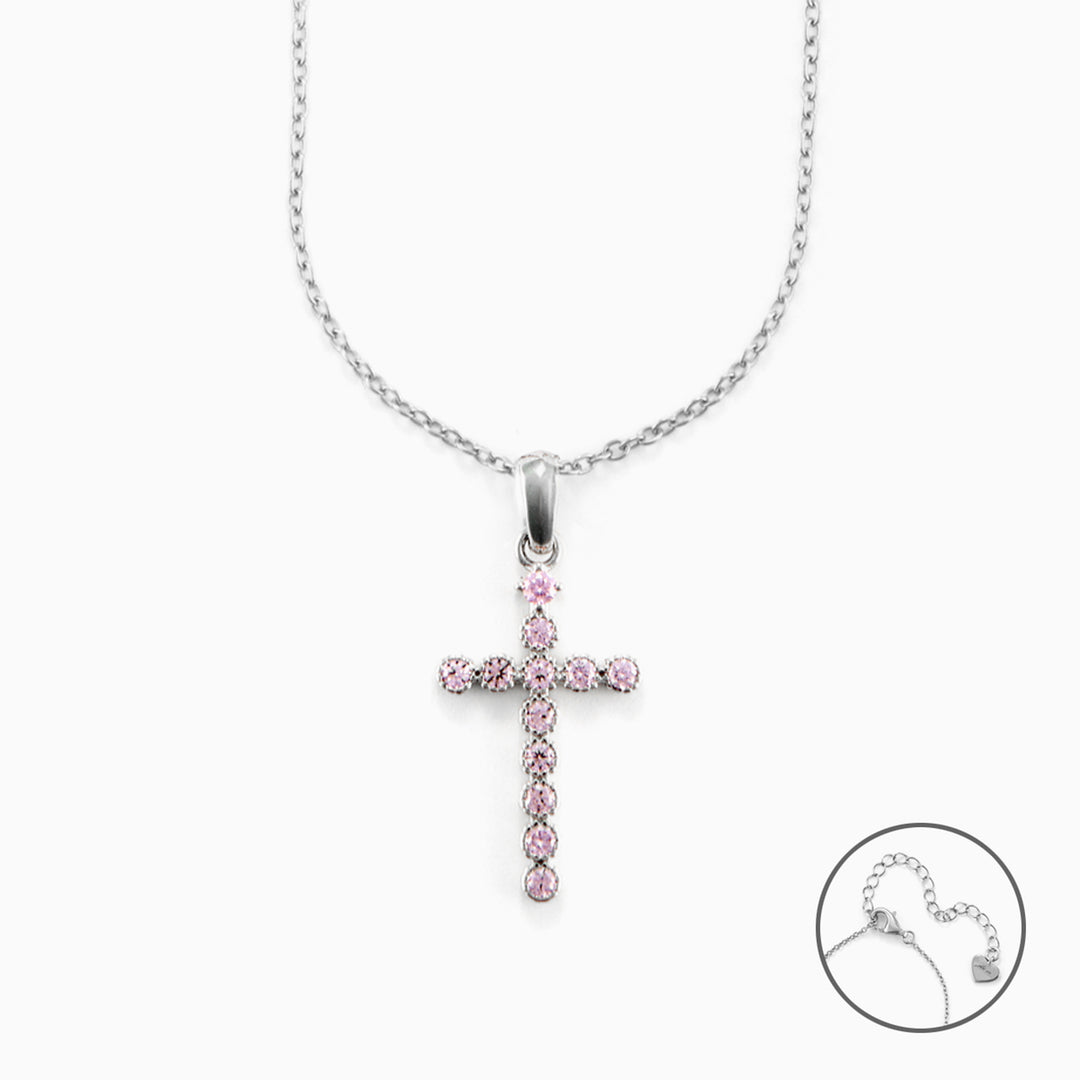 Collana in argento con Croce e Zirconi Rosa
