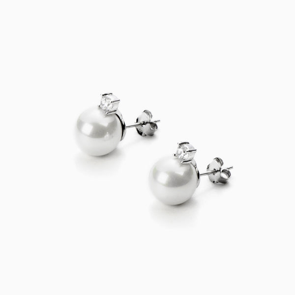 Orecchini in Argento con Perla Bianca e Zircone