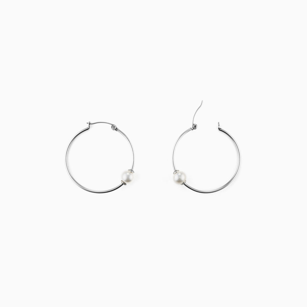 Orecchini Donna Cerchio con Perla in Acciaio