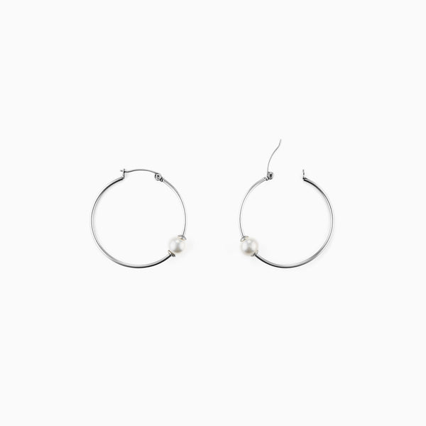 Orecchini Donna Cerchio con Perla in Acciaio