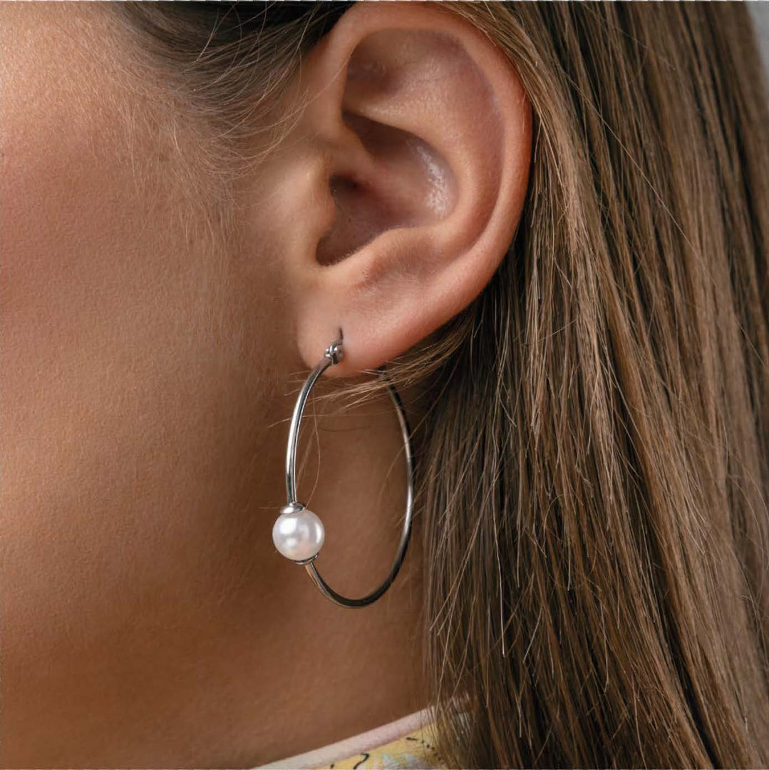 Orecchini Donna Cerchio con Perla in Acciaio