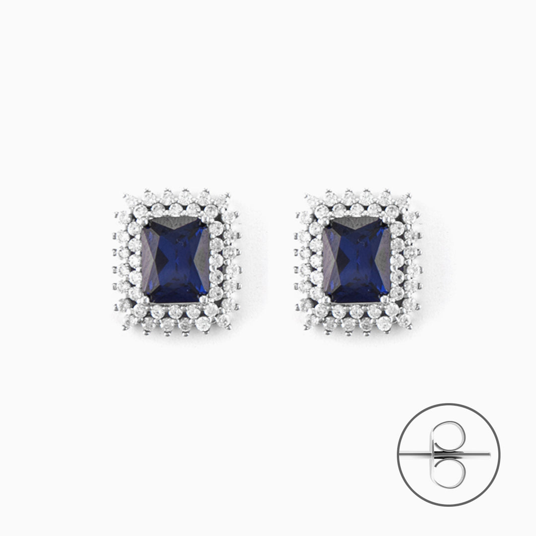 Orecchini Donna in argento Punto Luce Quadrato con Pietra Blu e Zirconi