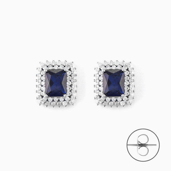 Orecchini Donna in argento Punto Luce Quadrato con Pietra Blu e Zirconi