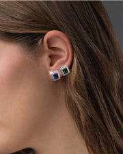 Orecchini Donna in argento Punto Luce Quadrato con Pietra Blu e Zirconi