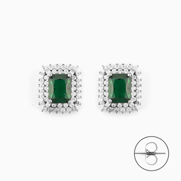 Orecchini Donna in argento Punto Luce Quadrato con Pietra Verde e Zirconi