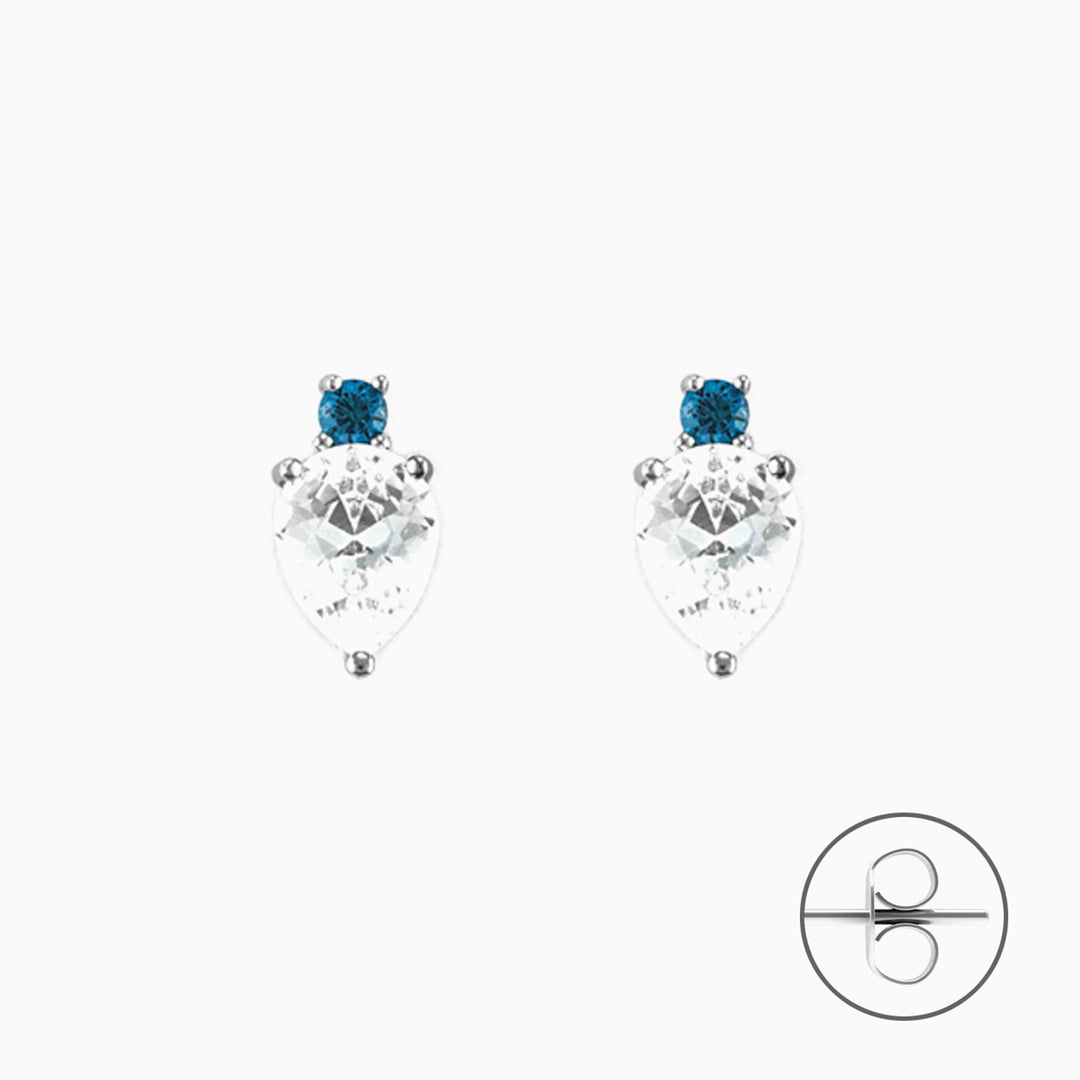 Orecchini  in argento con Goccia Bianca e Punto Luce Blu