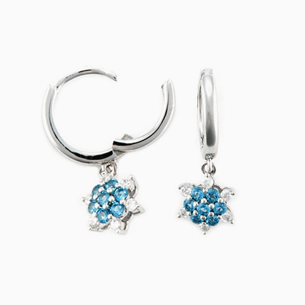Orecchini in argento Donna Pendenti con Fiore di Zirconi Azzurri