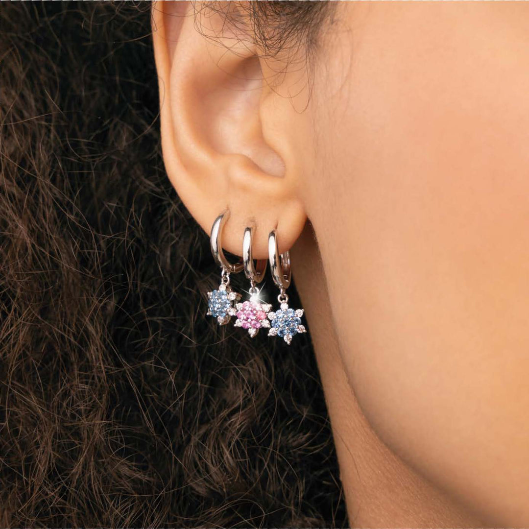 Orecchini in argento Donna Pendenti con Fiore di Zirconi Azzurri