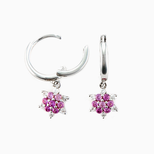 Orecchini in argento Donna Pendenti con Fiore di Zirconi Rosa
