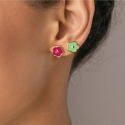Orecchini in argento Donna Fiore Verde Smaltato con Finitura Dorata