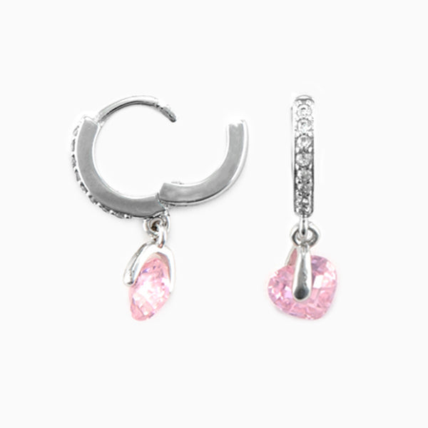 Orecchini Donna in argento Cerchio con Ciondolo Cuore Rosa