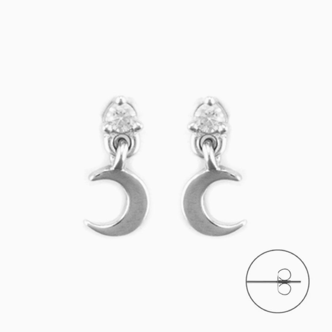 Orecchini Donna in argento con Luna Pendente e Zirconi