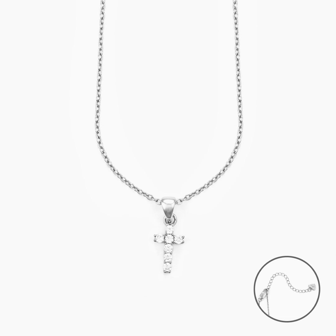 Collana Donna in Argento con Croce di Cristalli Bianchi